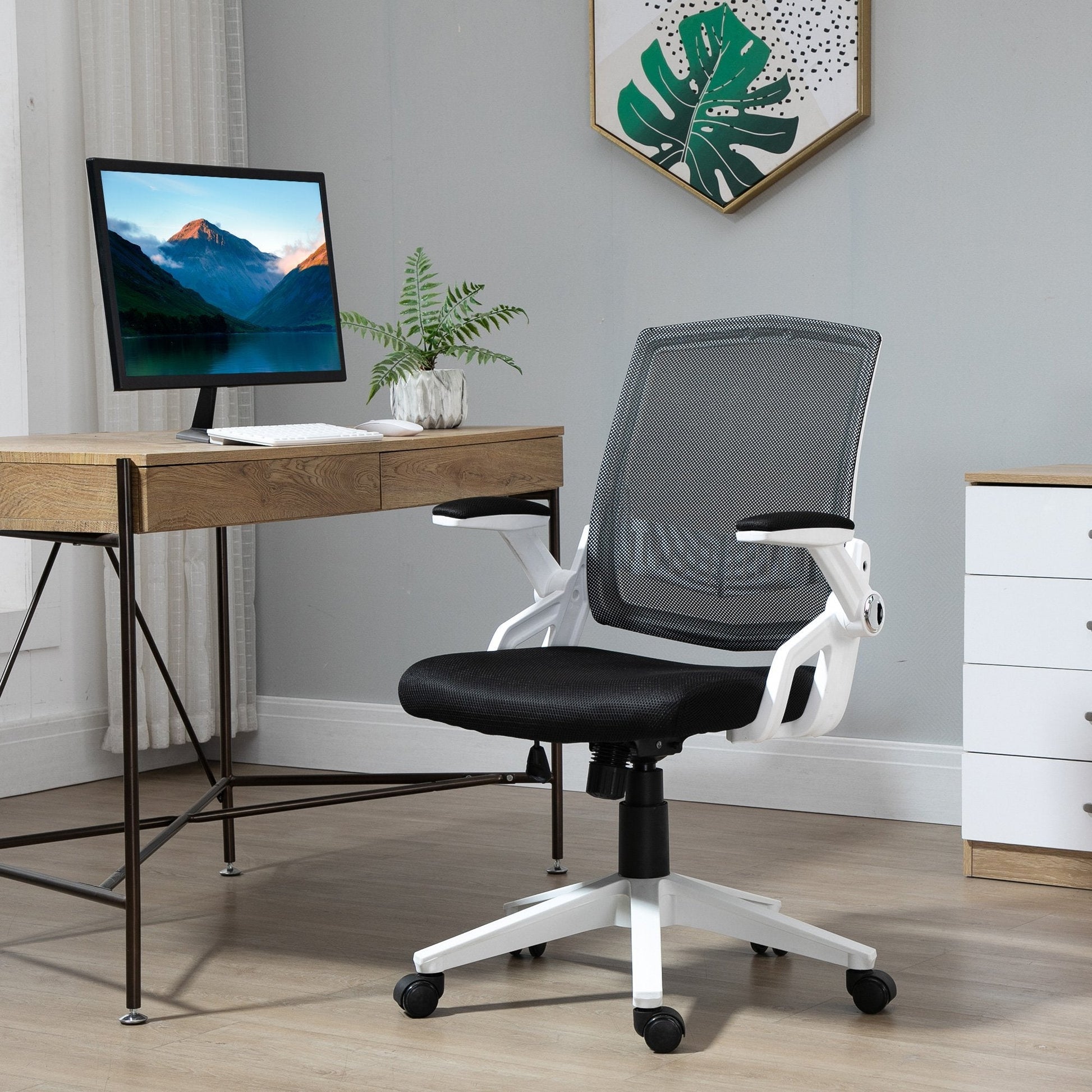 Mesh Office Chair Swivel Task Desk Chair with Lumbar Back Support, Adjustable Height, Flip-Up Arm, Black Task Chairs   at Gallery Canada