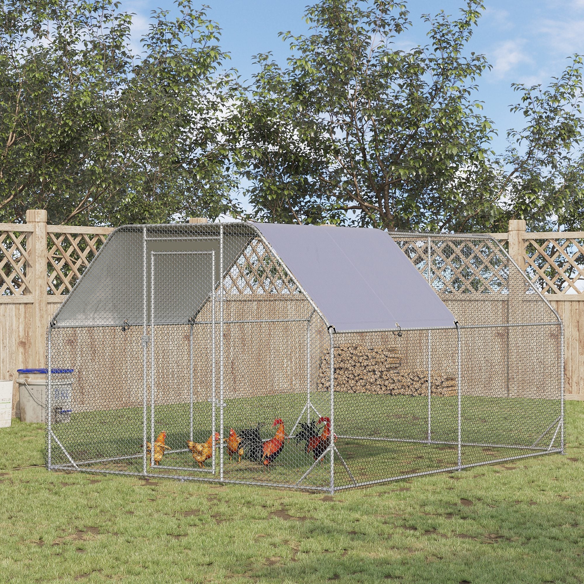 Metal Chicken Coop for 10-12 Chickens, Walk In Chicken Run Outdoor with Cover for Backyard Farm, 12.5' x 9.2' x 6.4' Chicken Coops   at Gallery Canada