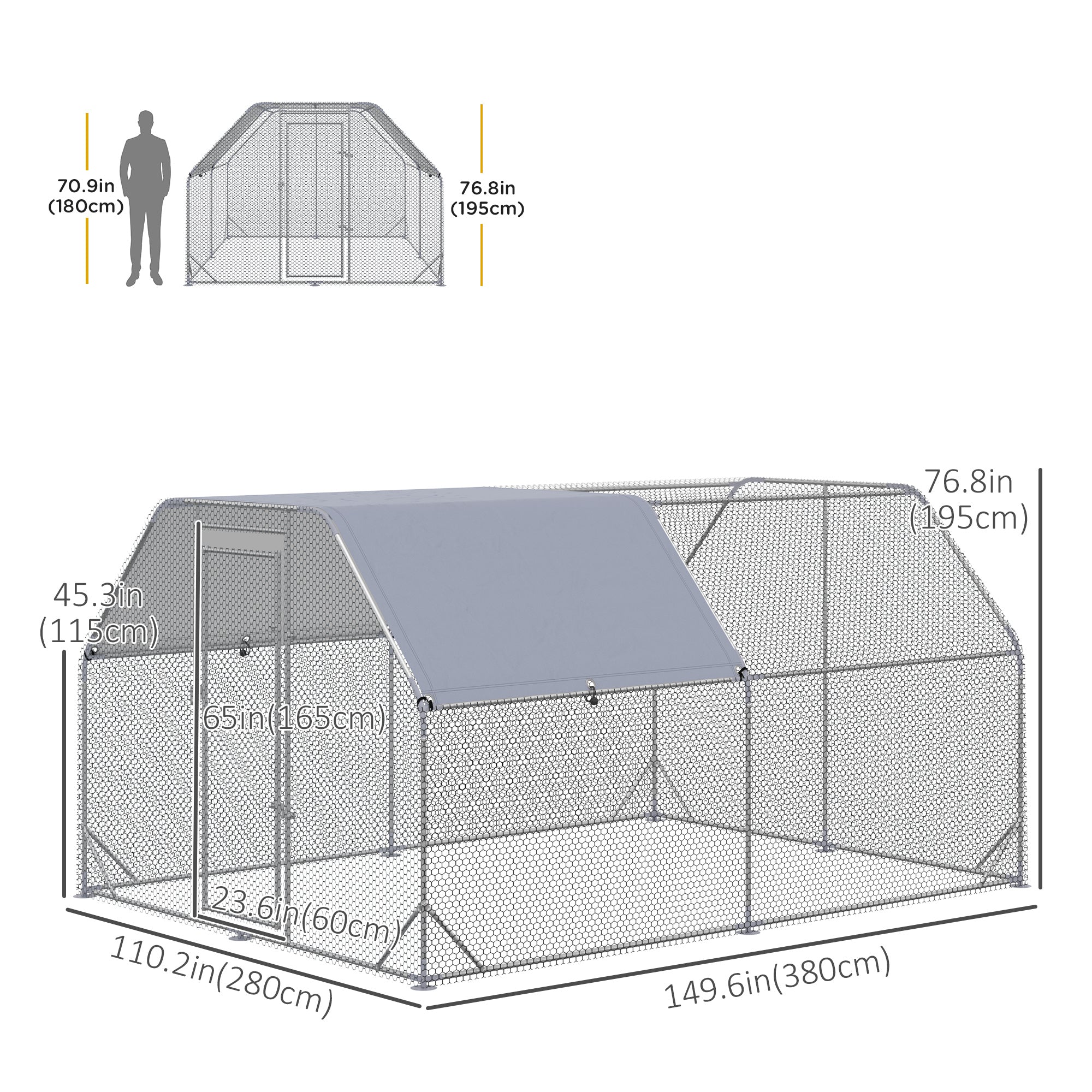 Metal Chicken Coop for 10-12 Chickens, Walk In Chicken Run Outdoor with Cover for Backyard Farm, 12.5' x 9.2' x 6.4' Chicken Coops   at Gallery Canada