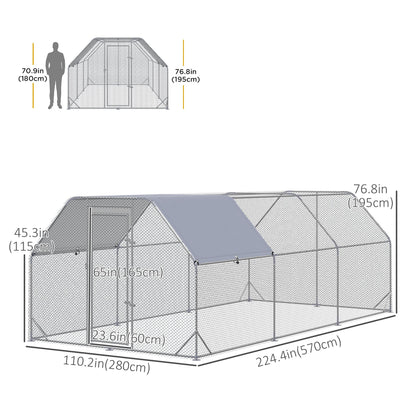 Metal Chicken Coop for 15-18 Chickens, Walk In Chicken Run Outdoor with Cover for Backyard Farm, 18.7' x 9.2' x 6.4' Chicken Coops   at Gallery Canada