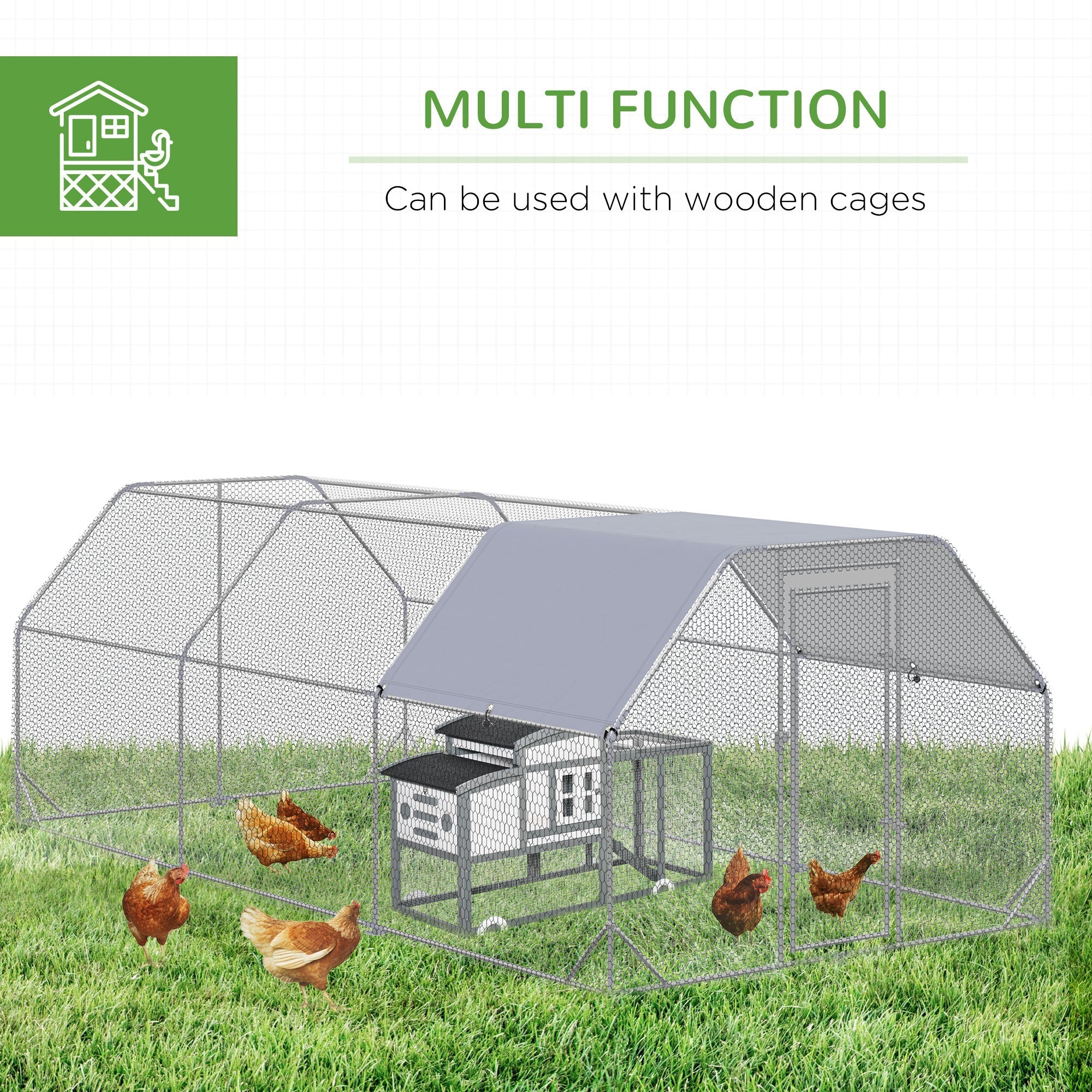 Metal Chicken Coop for 15-18 Chickens, Walk In Chicken Run Outdoor with Cover for Backyard Farm, 18.7' x 9.2' x 6.4' Chicken Coops   at Gallery Canada