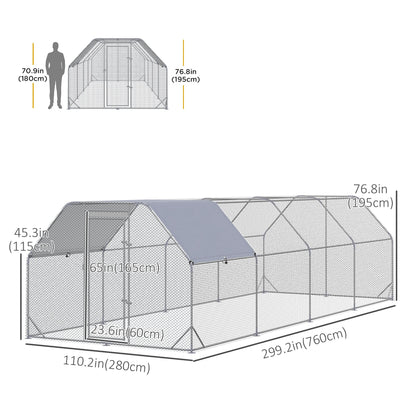 Metal Chicken Coop for 20-25 Chickens, Walk In Chicken Run Outdoor with Cover for Backyard Farm, 24.9' x 9.2' x 6.4' Chicken Coops   at Gallery Canada