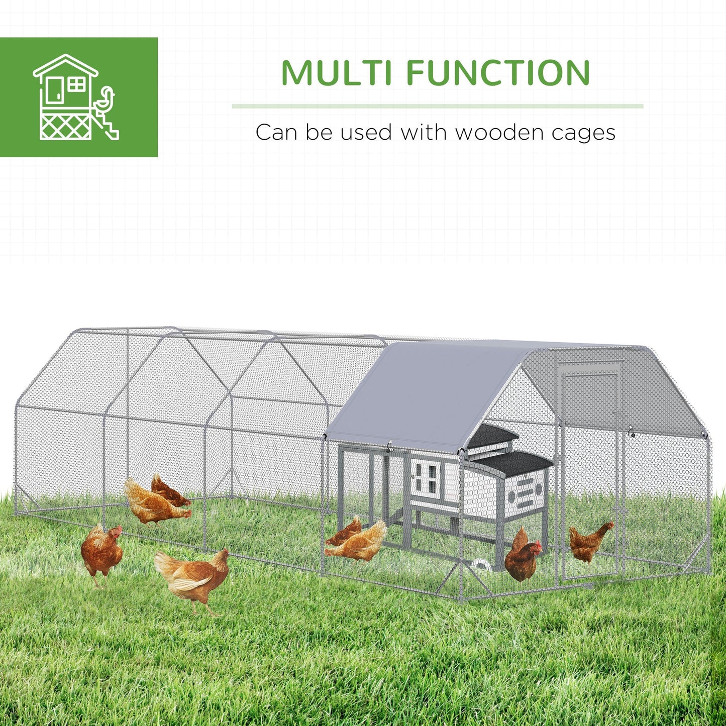 Metal Chicken Coop for 20-25 Chickens, Walk In Chicken Run Outdoor with Cover for Backyard Farm, 24.9' x 9.2' x 6.4' Chicken Coops   at Gallery Canada