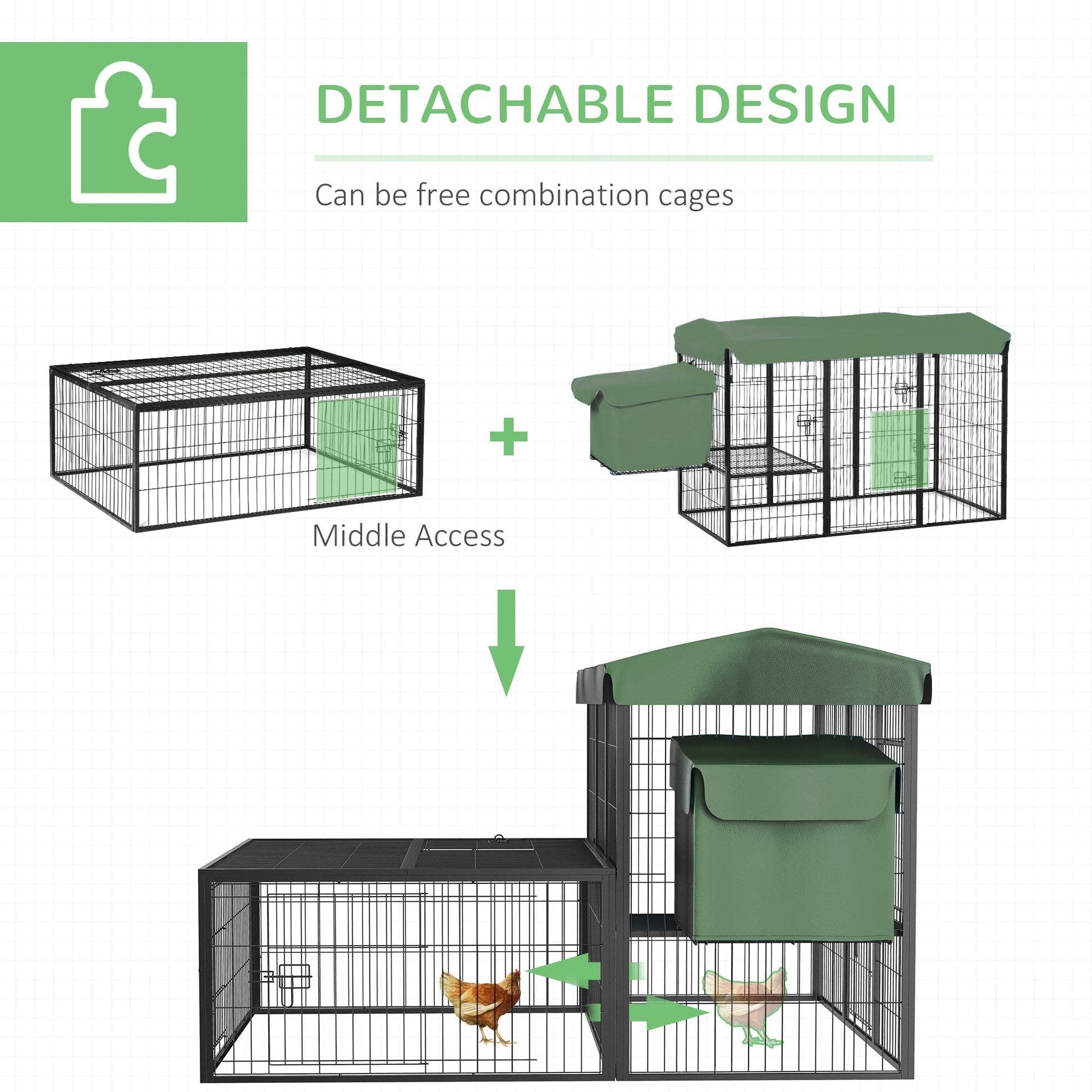 Metal Chicken Coop, Outdoor Hen House Poultry Duck Goose Cage with Water-Resistant Canopy, Run, Nesting Box, Lockable Doors, Green Chicken Coops   at Gallery Canada