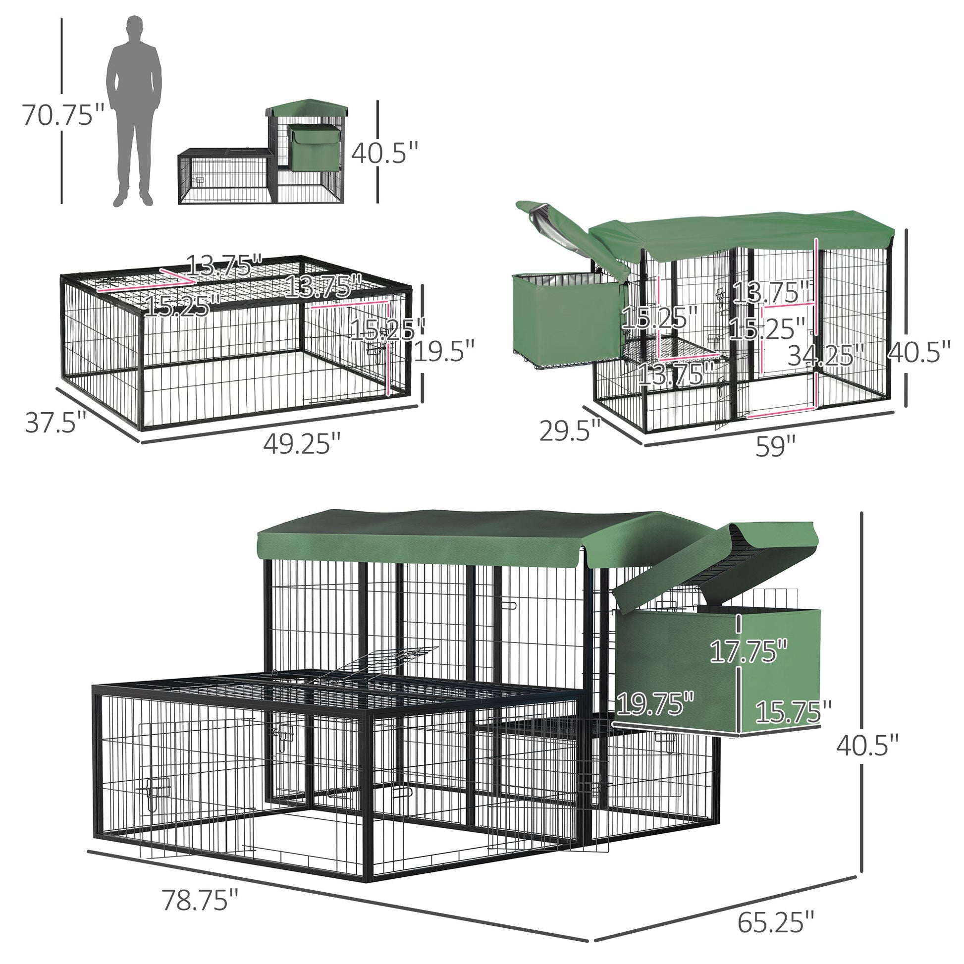 Metal Chicken Coop, Outdoor Hen House Poultry Duck Goose Cage with Water-Resistant Canopy, Run, Nesting Box, Lockable Doors, Green Chicken Coops   at Gallery Canada