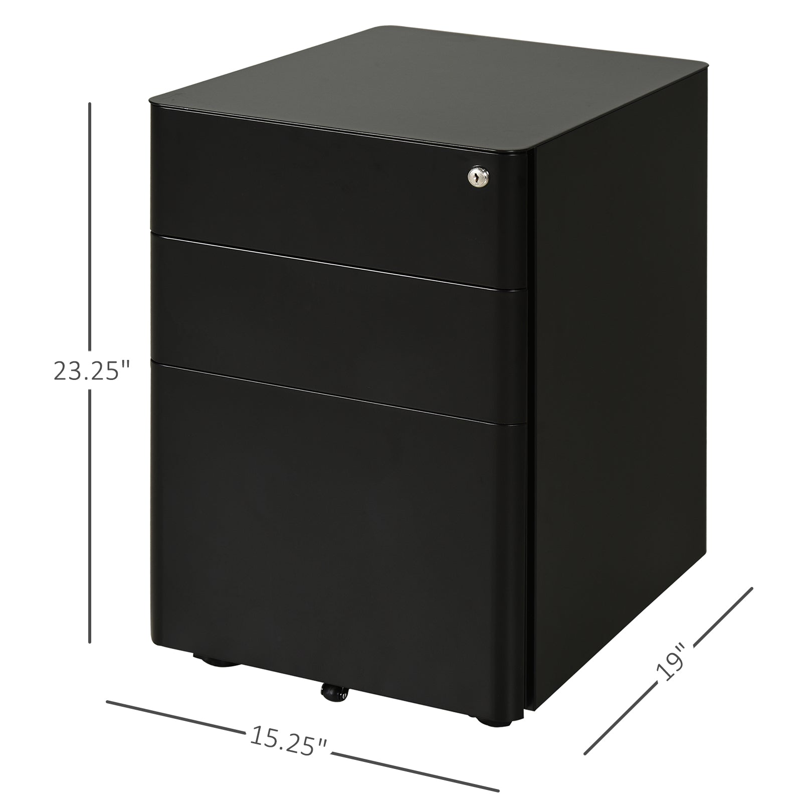 Metal Filing Cabinet 3 Drawer, Vertical File Cabinet with Lock, Mobile Office Cabinet with Wheels for Legal, Letter, A4 File, Black Office Cabinets & Cupboards   at Gallery Canada