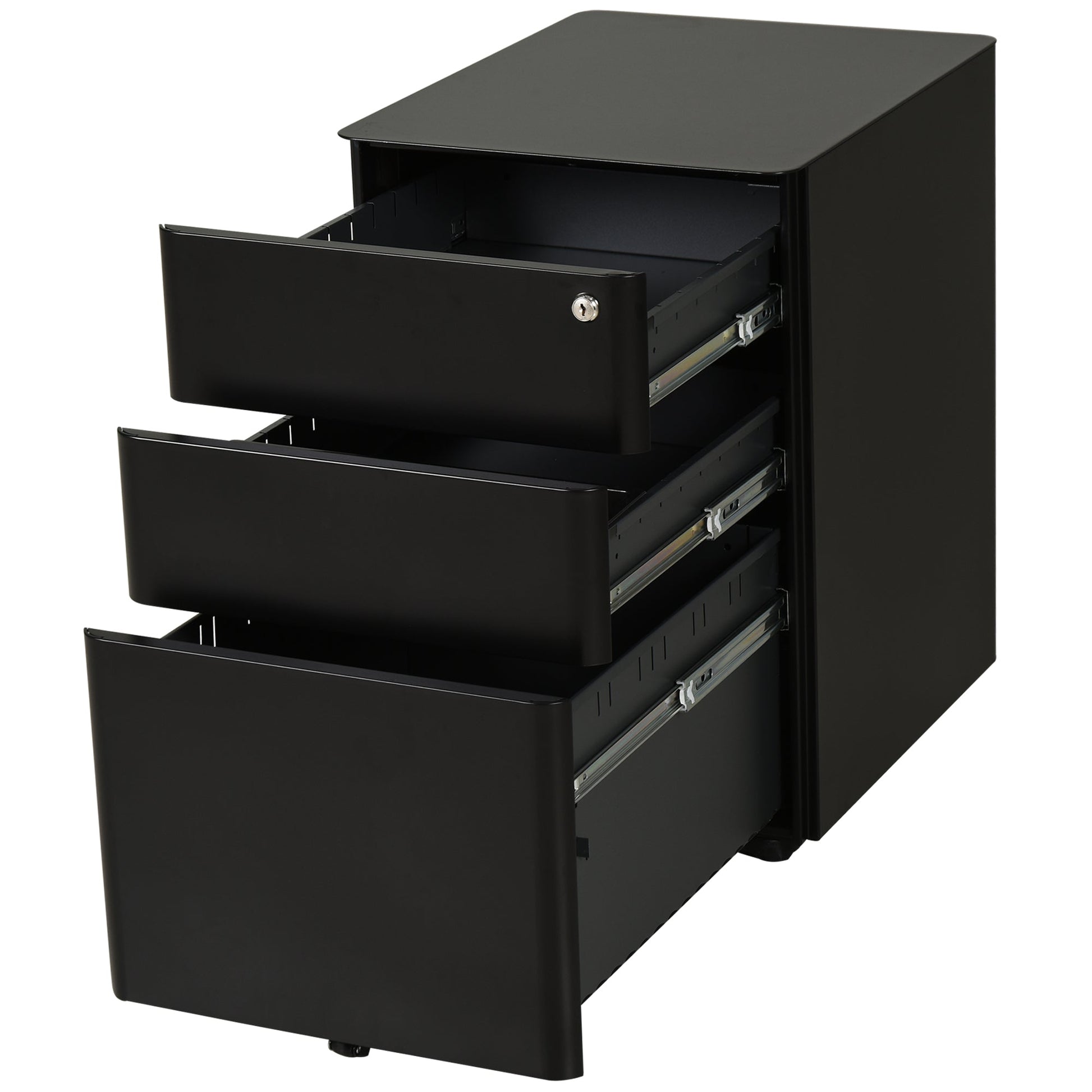 Metal Filing Cabinet 3 Drawer, Vertical File Cabinet with Lock, Mobile Office Cabinet with Wheels for Legal, Letter, A4 File, Black Office Cabinets & Cupboards   at Gallery Canada