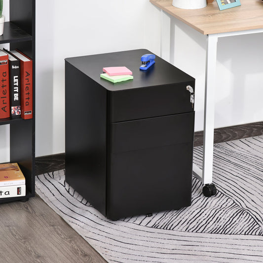 Metal Filing Cabinet 3 Drawer, Vertical File Cabinet with Lock, Mobile Office Cabinet with Wheels for Legal, Letter, A4 File, Black Office Cabinets & Cupboards Black  at Gallery Canada