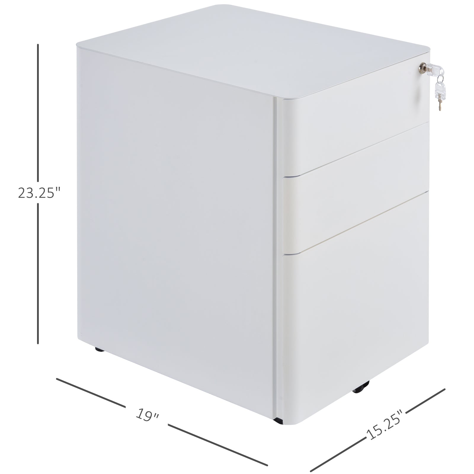 Metal Filing Cabinet 3 Drawer, Vertical File Cabinet with Lock, Mobile Office Cabinet with Wheels for Legal, Letter, A4 File, White Office Cabinets & Cupboards White  at Gallery Canada