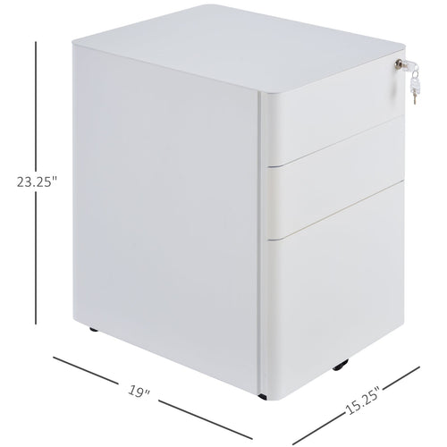 Metal Filing Cabinet 3 Drawer, Vertical File Cabinet with Lock, Mobile Office Cabinet with Wheels for Legal, Letter, A4 File, White