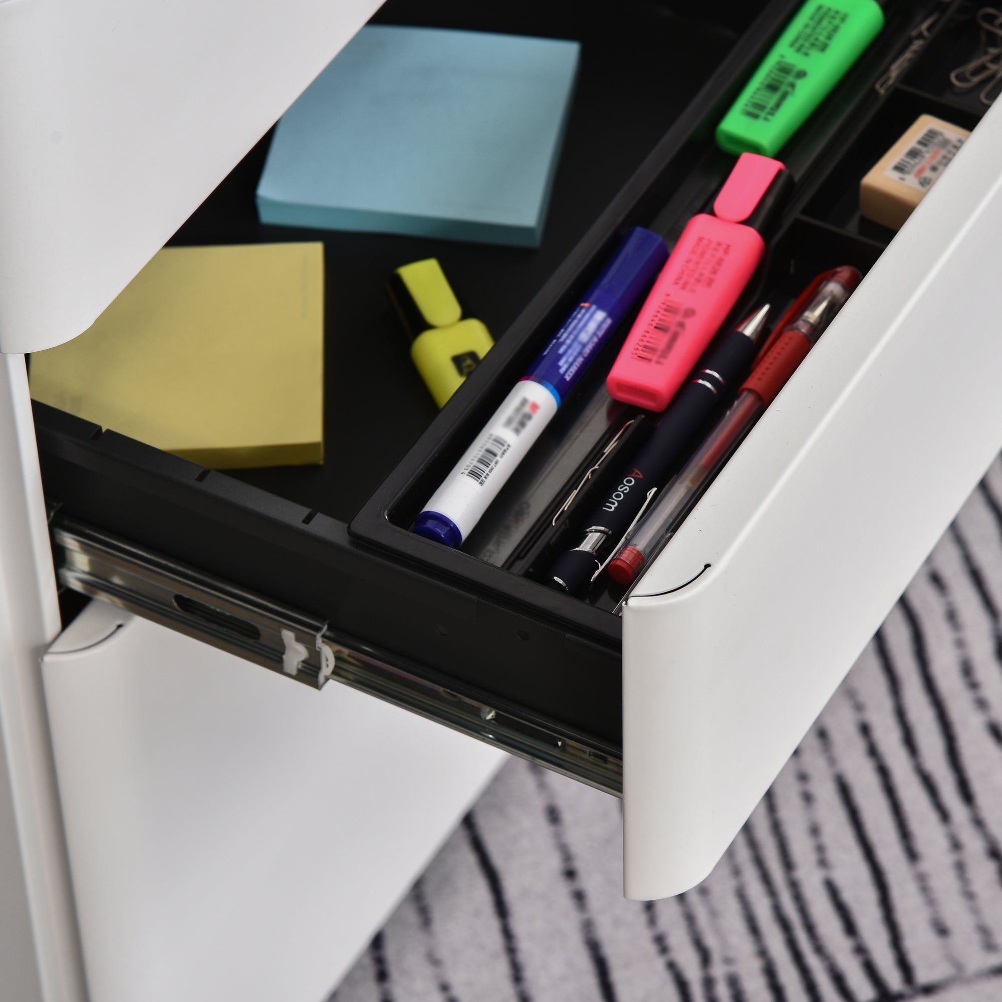 Metal Filing Cabinet 3 Drawer, Vertical File Cabinet with Lock, Mobile Office Cabinet with Wheels for Legal, Letter, A4 File, White Office Cabinets & Cupboards   at Gallery Canada