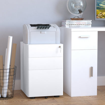 Metal Filing Cabinet 3 Drawer, Vertical File Cabinet with Lock, Mobile Office Cabinet with Wheels for Legal, Letter, A4 File, White Office Cabinets & Cupboards   at Gallery Canada