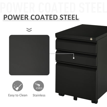 Metal Filing Cabinet with 3 Drawers, Vertical File Cabinet with Lock, Mobile Office Cabinet with Wheels for Legal, Letter, A4 Files, Black Office Cabinets & Cupboards   at Gallery Canada