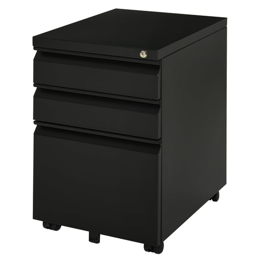 Metal Filing Cabinet with 3 Drawers, Vertical File Cabinet with Lock, Mobile Office Cabinet with Wheels for Legal, Letter, A4 Files, Black Office Cabinets & Cupboards Black  at Gallery Canada