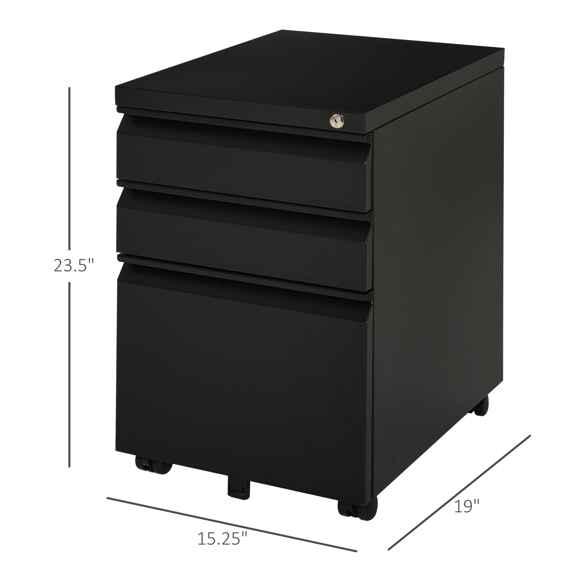 Metal Filing Cabinet with 3 Drawers, Vertical File Cabinet with Lock, Mobile Office Cabinet with Wheels for Legal, Letter, A4 Files, Black Office Cabinets & Cupboards   at Gallery Canada