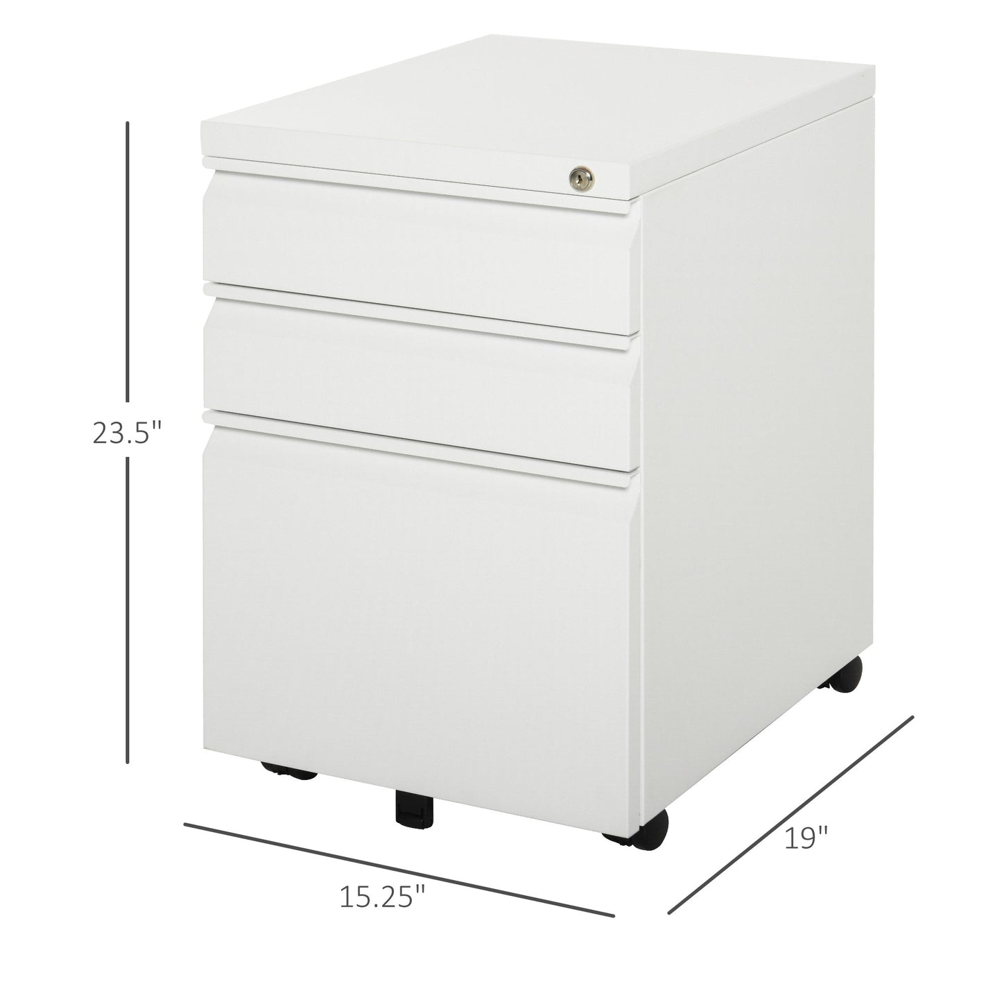 Metal Filing Cabinet with 3 Drawers, Vertical File Cabinet with Lock, Mobile Office Cabinet with Wheels for Legal, Letter, A4 Files, White Office Cabinets & Cupboards White  at Gallery Canada