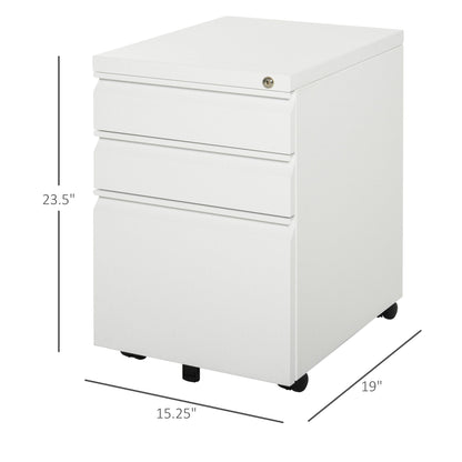 Metal Filing Cabinet with 3 Drawers, Vertical File Cabinet with Lock, Mobile Office Cabinet with Wheels for Legal, Letter, A4 Files, White Office Cabinets & Cupboards White  at Gallery Canada