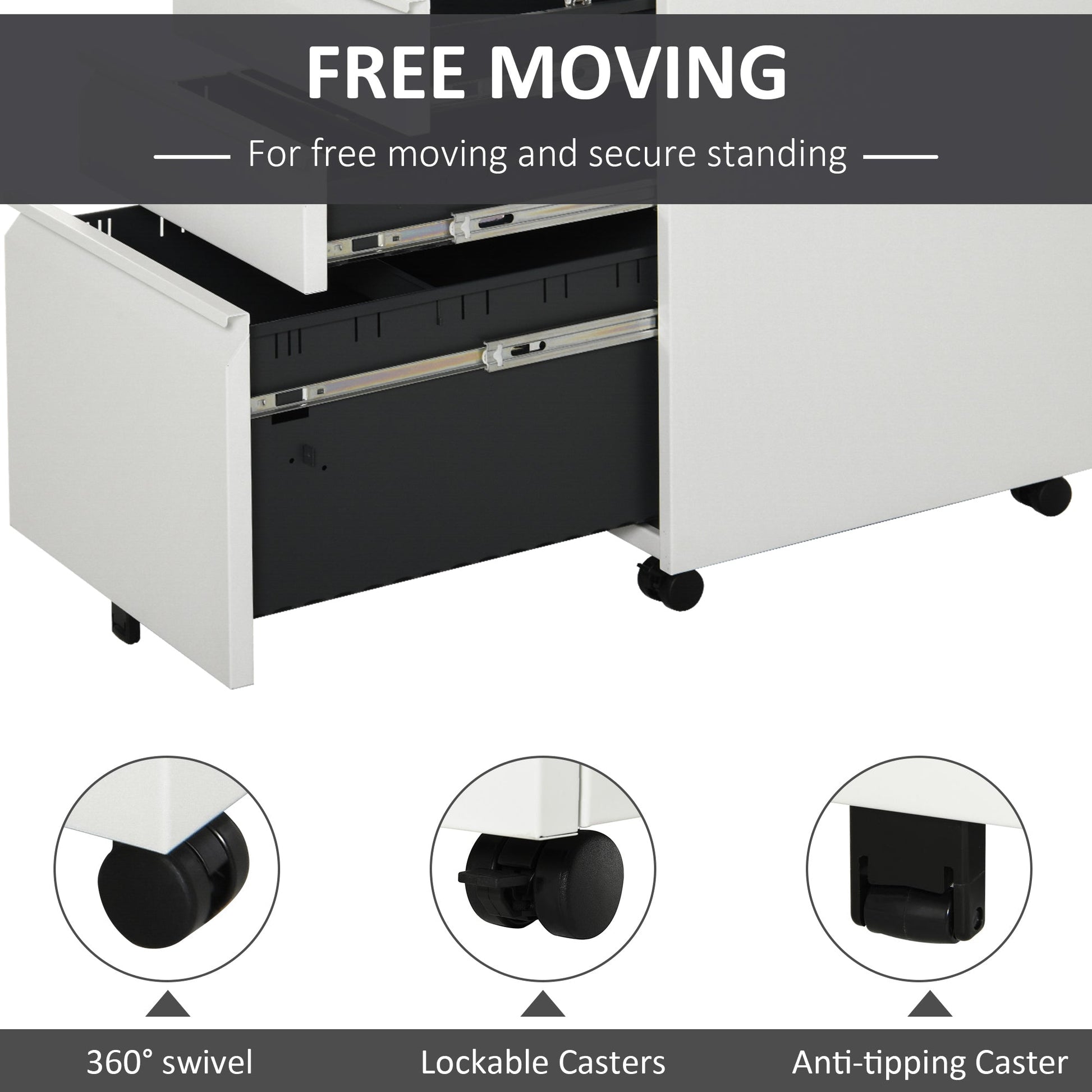 Metal Filing Cabinet with 3 Drawers, Vertical File Cabinet with Lock, Mobile Office Cabinet with Wheels for Legal, Letter, A4 Files, White Office Cabinets & Cupboards   at Gallery Canada