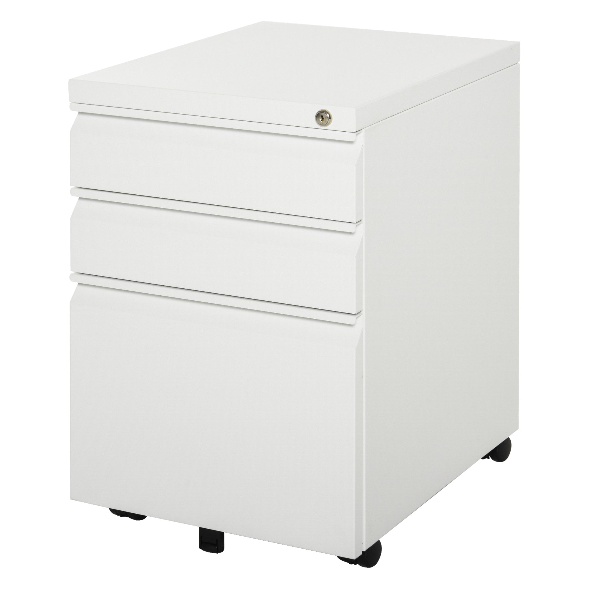 Metal Filing Cabinet with 3 Drawers, Vertical File Cabinet with Lock, Mobile Office Cabinet with Wheels for Legal, Letter, A4 Files, White Office Cabinets & Cupboards   at Gallery Canada