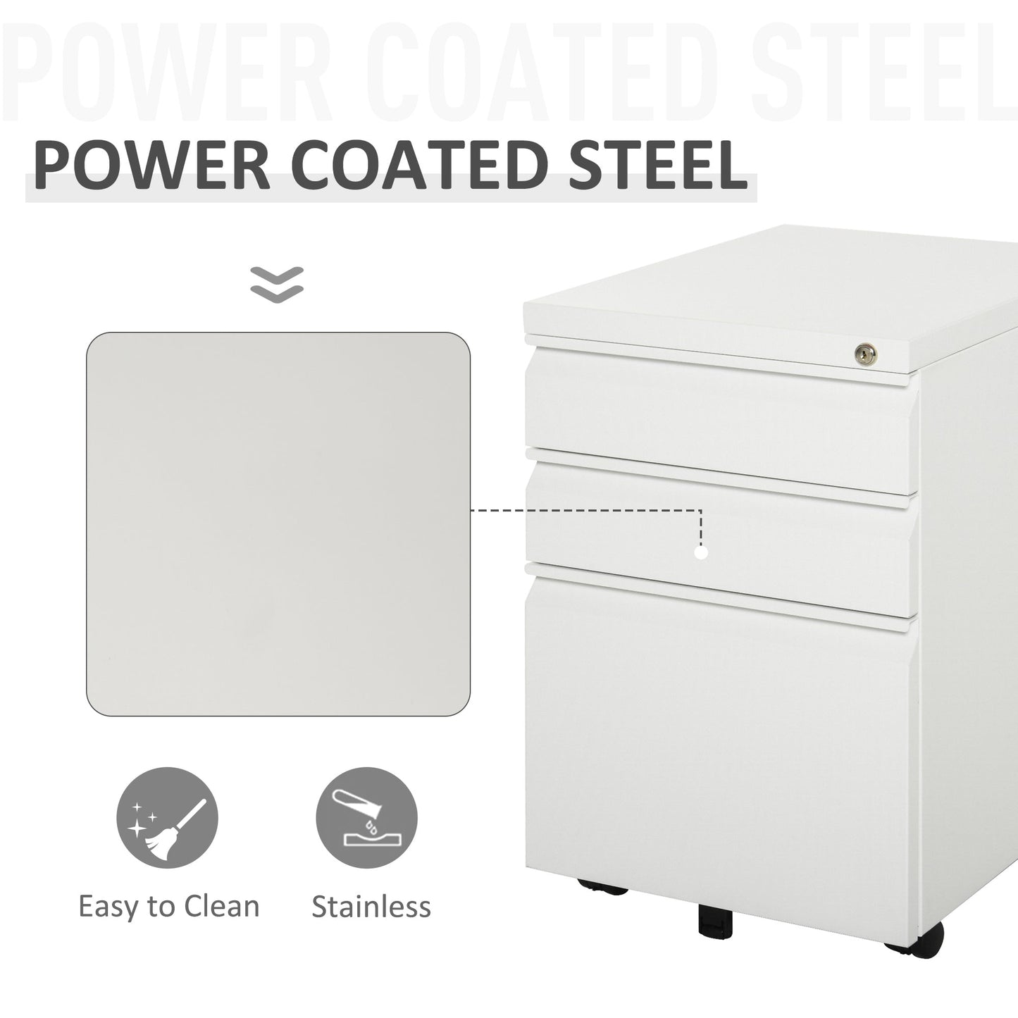 Metal Filing Cabinet with 3 Drawers, Vertical File Cabinet with Lock, Mobile Office Cabinet with Wheels for Legal, Letter, A4 Files, White Office Cabinets & Cupboards   at Gallery Canada