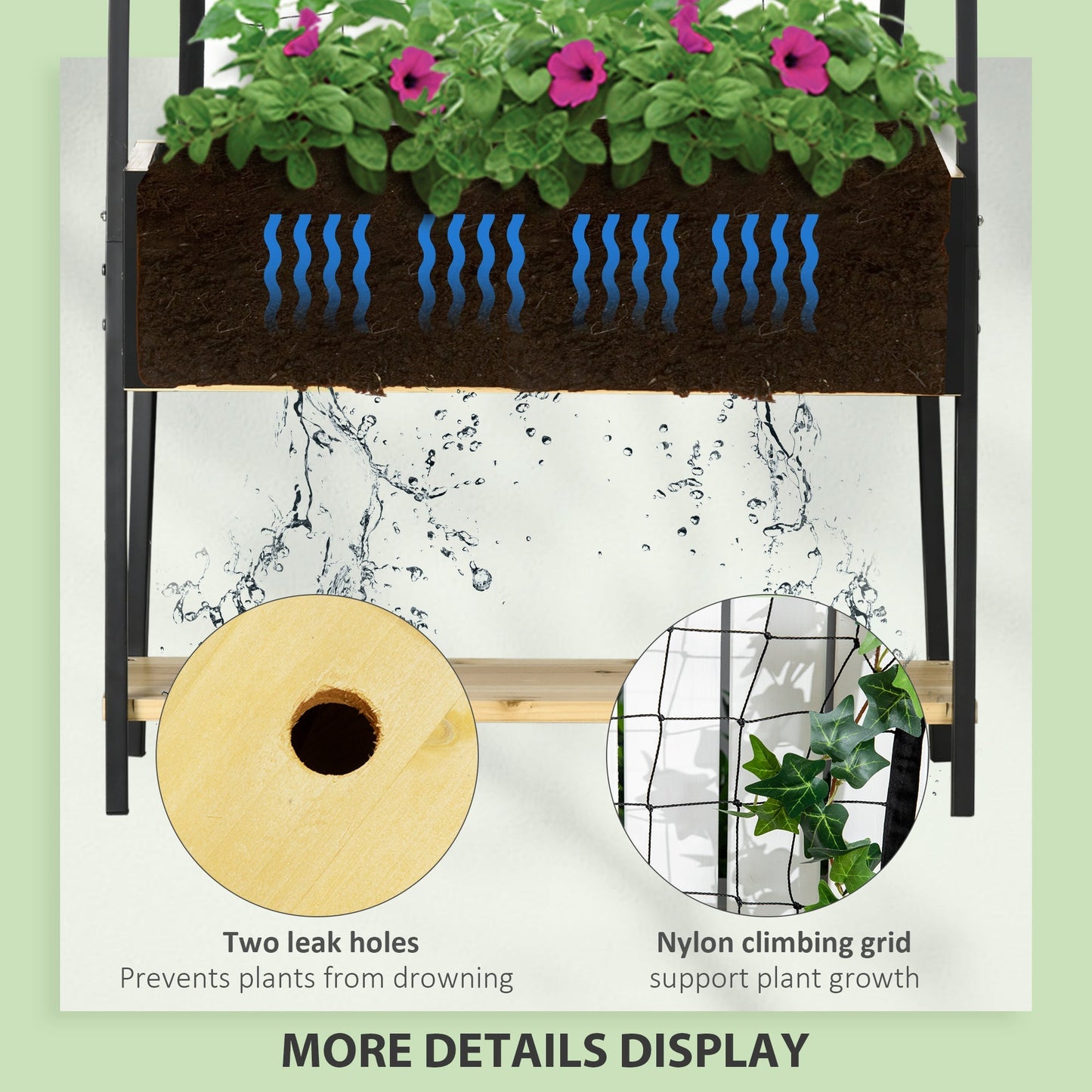 Elevated Metal Garden Bed with Trellis, Storage Shelf, Liner, Drainage Holes, Natural Elevated Garden Beds   at Gallery Canada