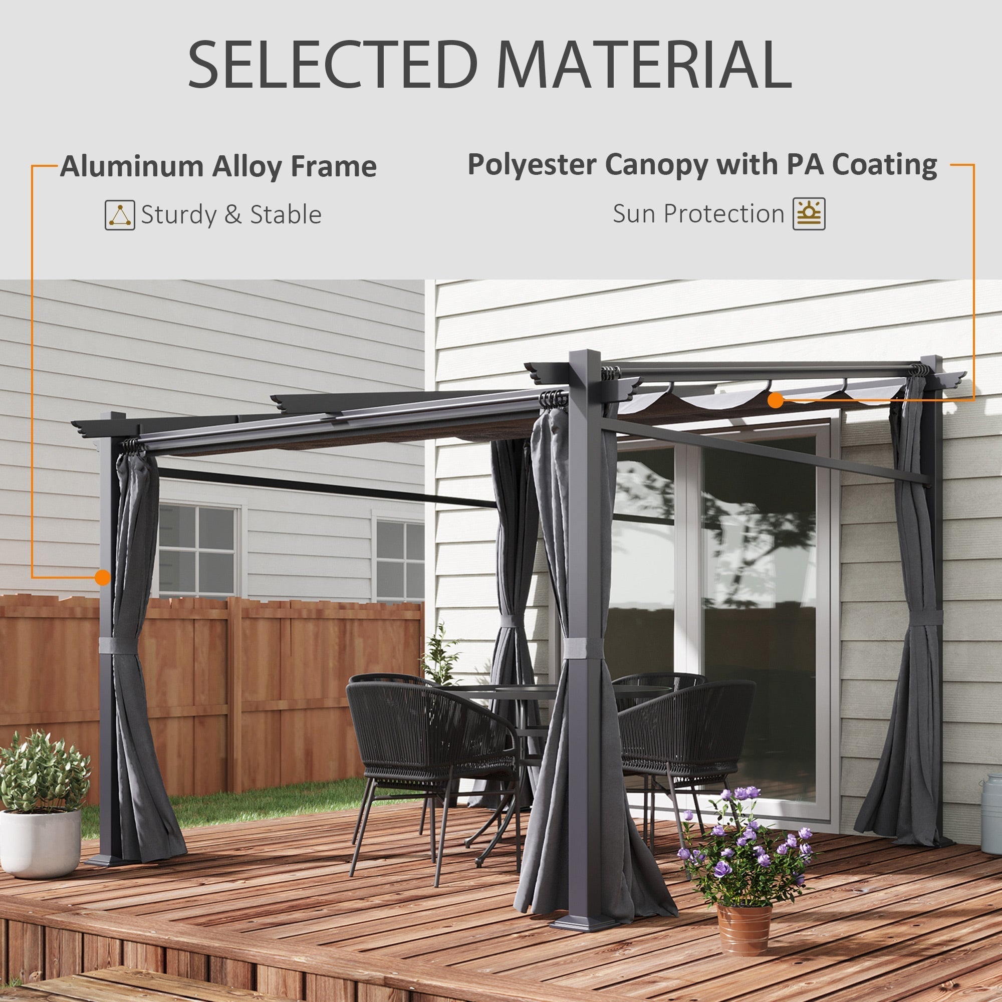 Metal Pergola with Sliding Roof Canopy, Retractable Pergola Canopy, 10' x 10', Dark Grey Pergolas   at Gallery Canada