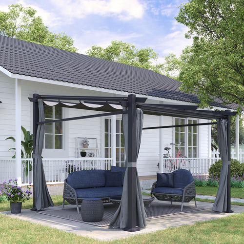 Metal Pergola with Sliding Roof Canopy, Retractable Pergola Canopy, 10' x 10', Dark Grey