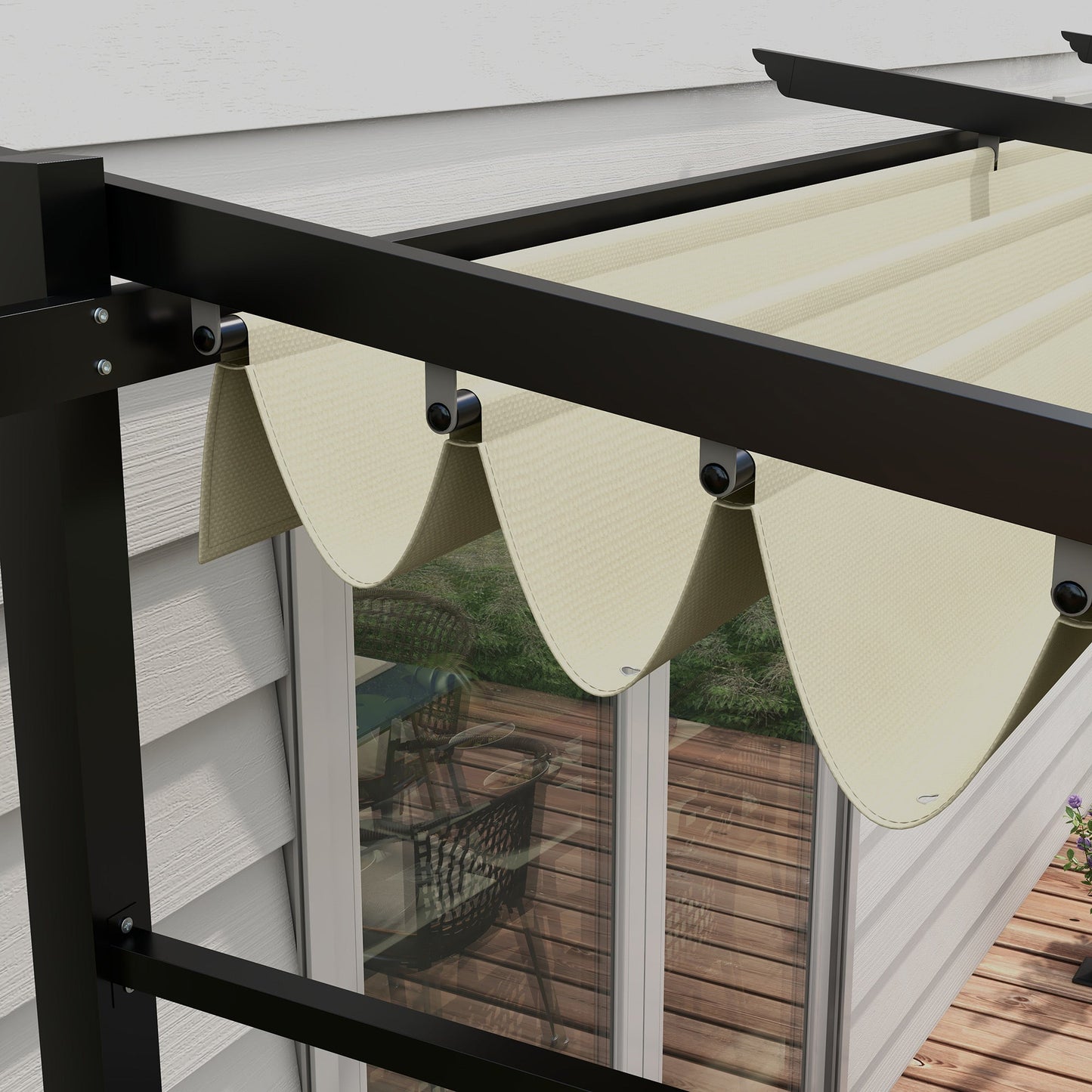 Metal Pergola with Sliding Roof Canopy, Retractable Pergola Canopy, 10' x 13', Beige Pergolas   at Gallery Canada