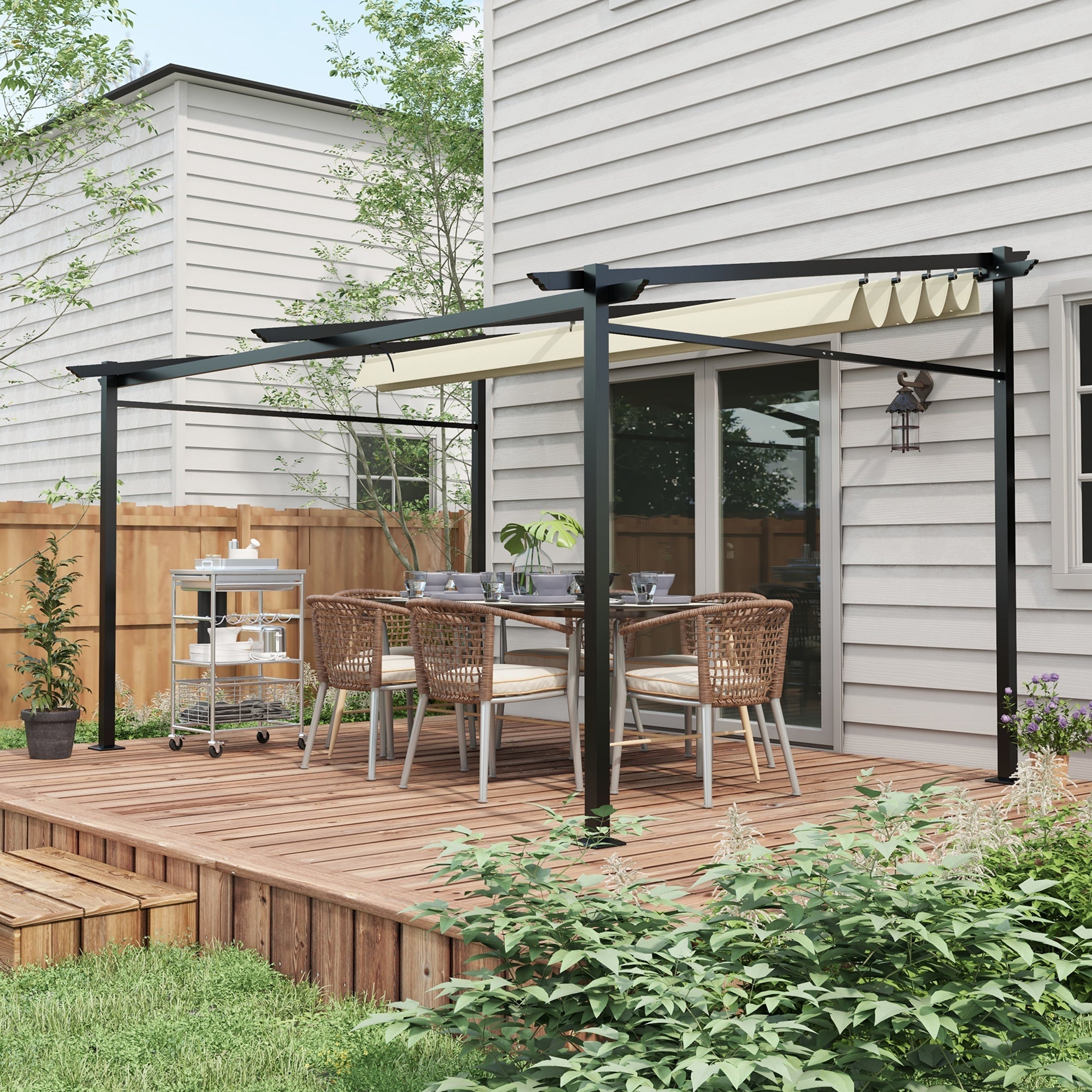 Metal Pergola with Sliding Roof Canopy, Retractable Pergola Canopy, 10' x 13', Beige Pergolas   at Gallery Canada