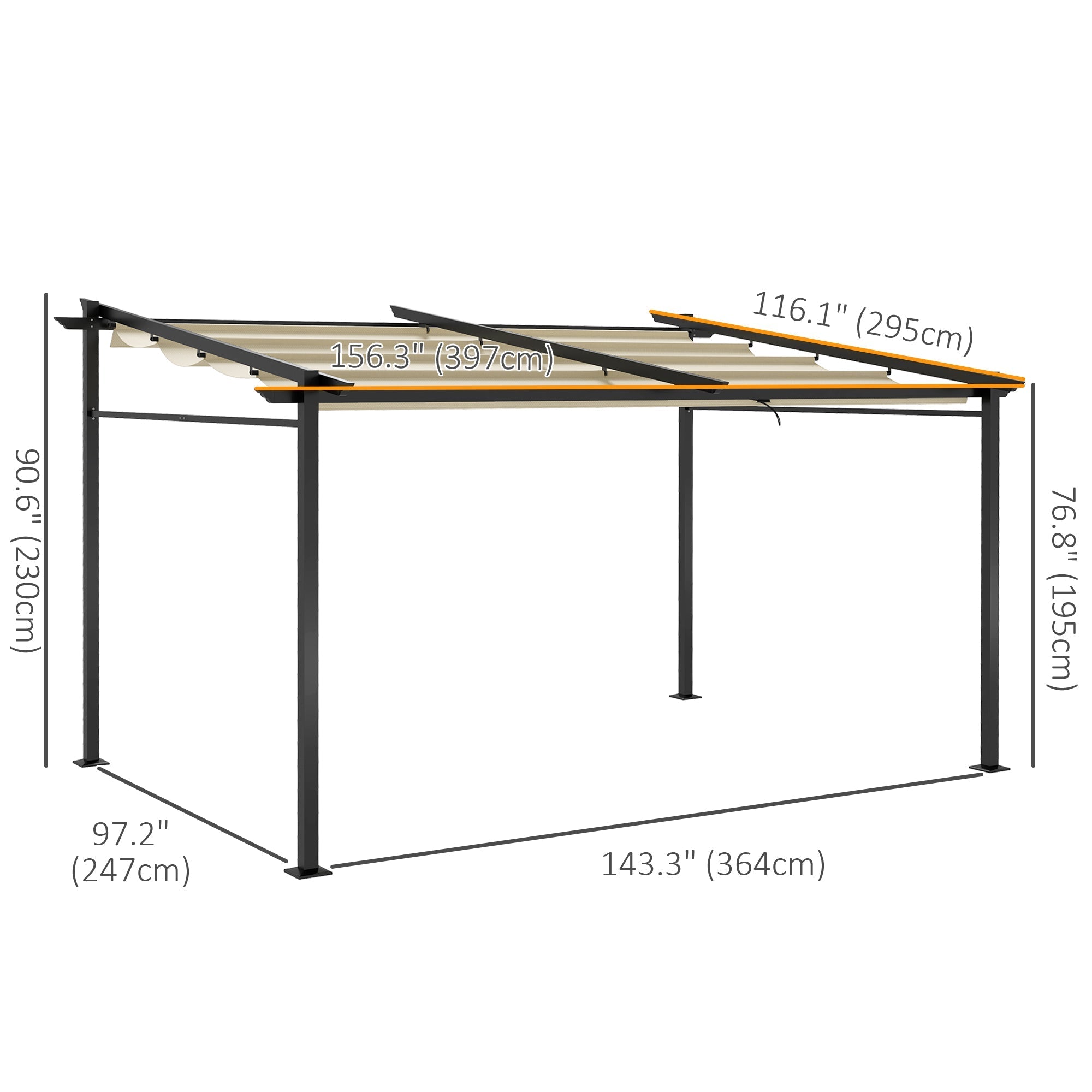 Metal Pergola with Sliding Roof Canopy, Retractable Pergola Canopy, 10' x 13', Beige Pergolas Beige  at Gallery Canada