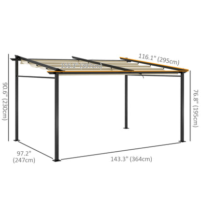 Metal Pergola with Sliding Roof Canopy, Retractable Pergola Canopy, 10' x 13', Beige Pergolas Beige  at Gallery Canada