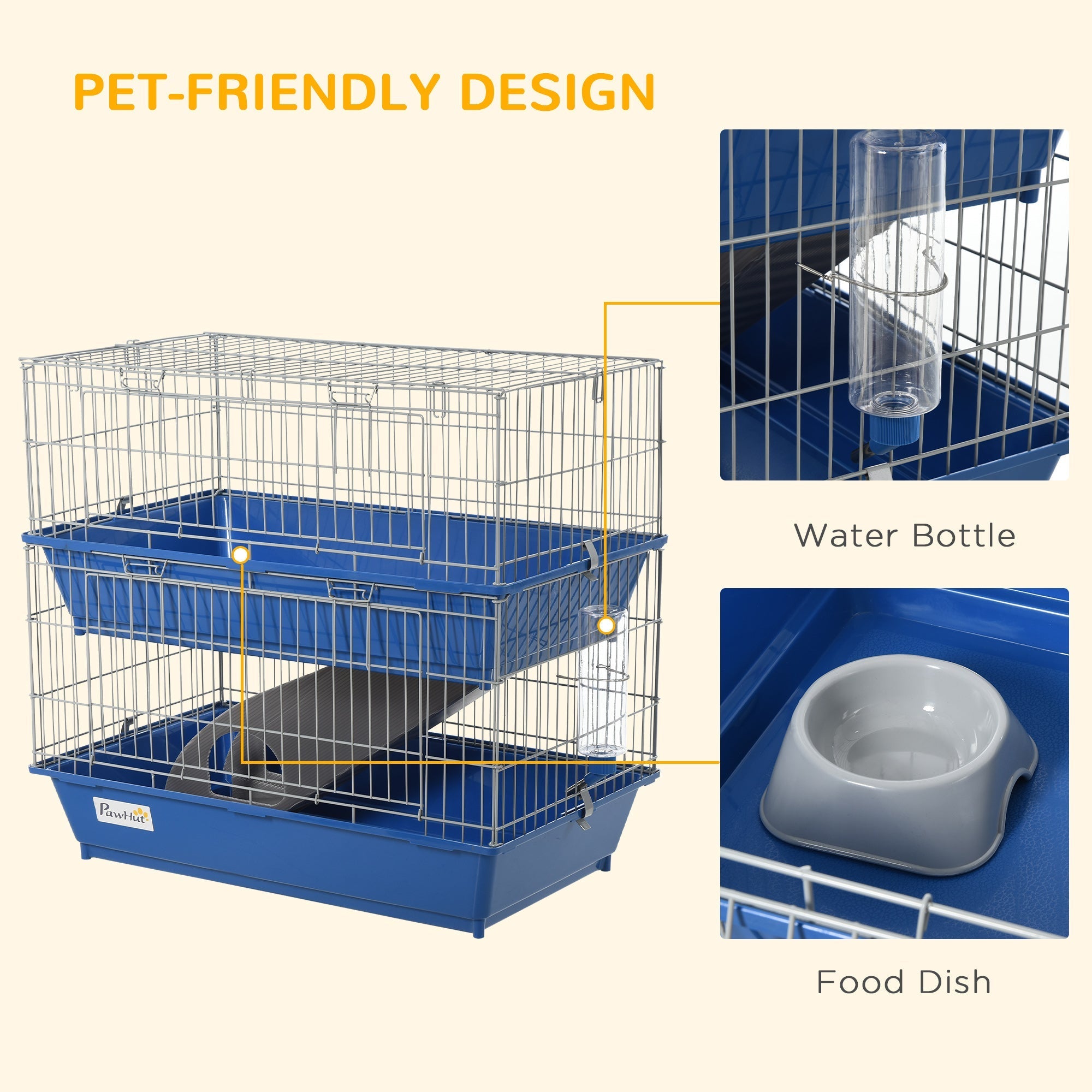 2-Tier Metal Small Animal Cage with Ramp, Dish, Bottle, Deep Base, Blue Houses & Habitats   at Gallery Canada