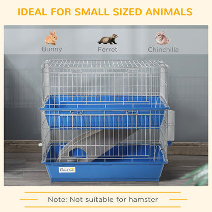 2-Tier Metal Small Animal Cage with Ramp, Dish, Bottle, Deep Base, Blue Houses & Habitats   at Gallery Canada