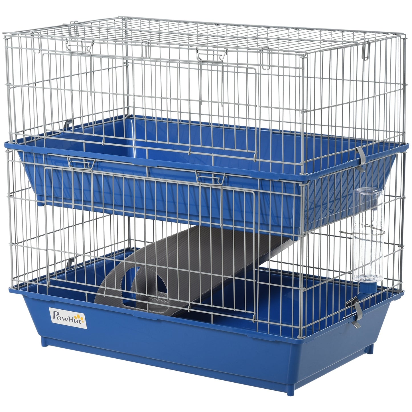 2-Tier Metal Small Animal Cage with Ramp, Dish, Bottle, Deep Base, Blue Houses & Habitats Blue and Grey  at Gallery Canada