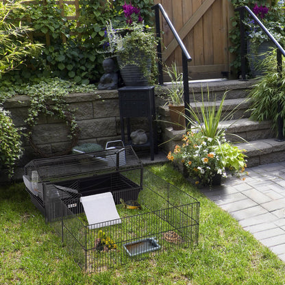 Foldable Metal Small Animal Cage with Wheels, 34.6"x50.6"x22", Beige/Black Houses & Habitats   at Gallery Canada