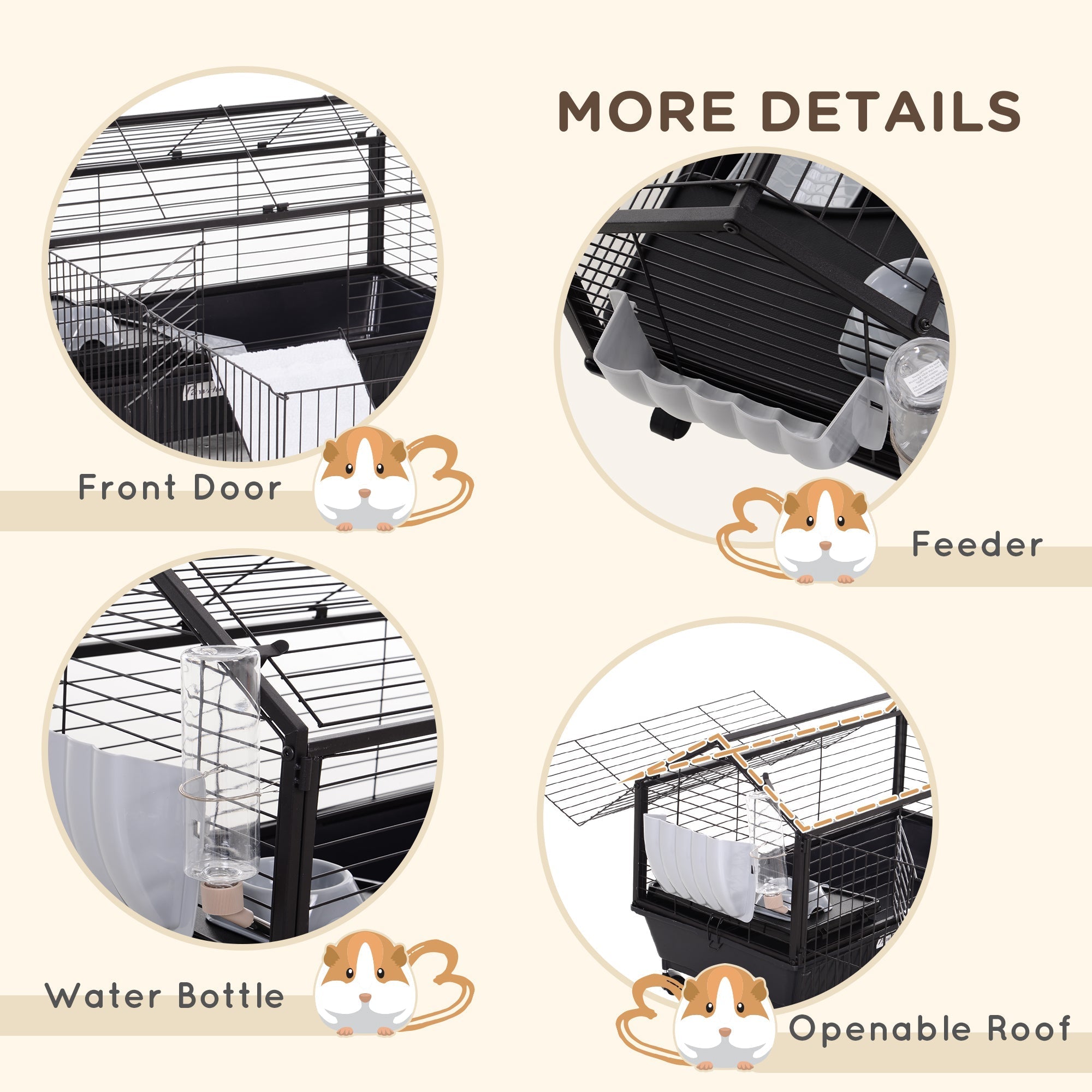 Foldable Metal Small Animal Cage with Wheels, 34.6