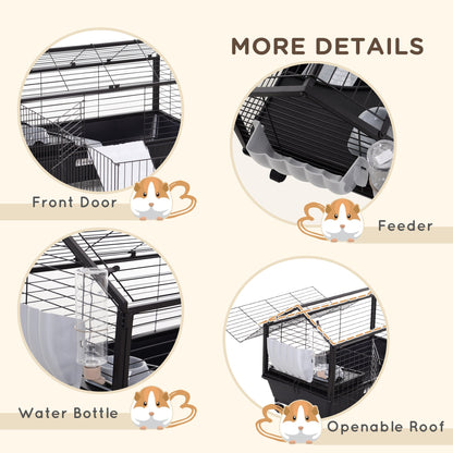 Foldable Metal Small Animal Cage with Wheels, 34.6"x50.6"x22", Beige/Black Houses & Habitats   at Gallery Canada