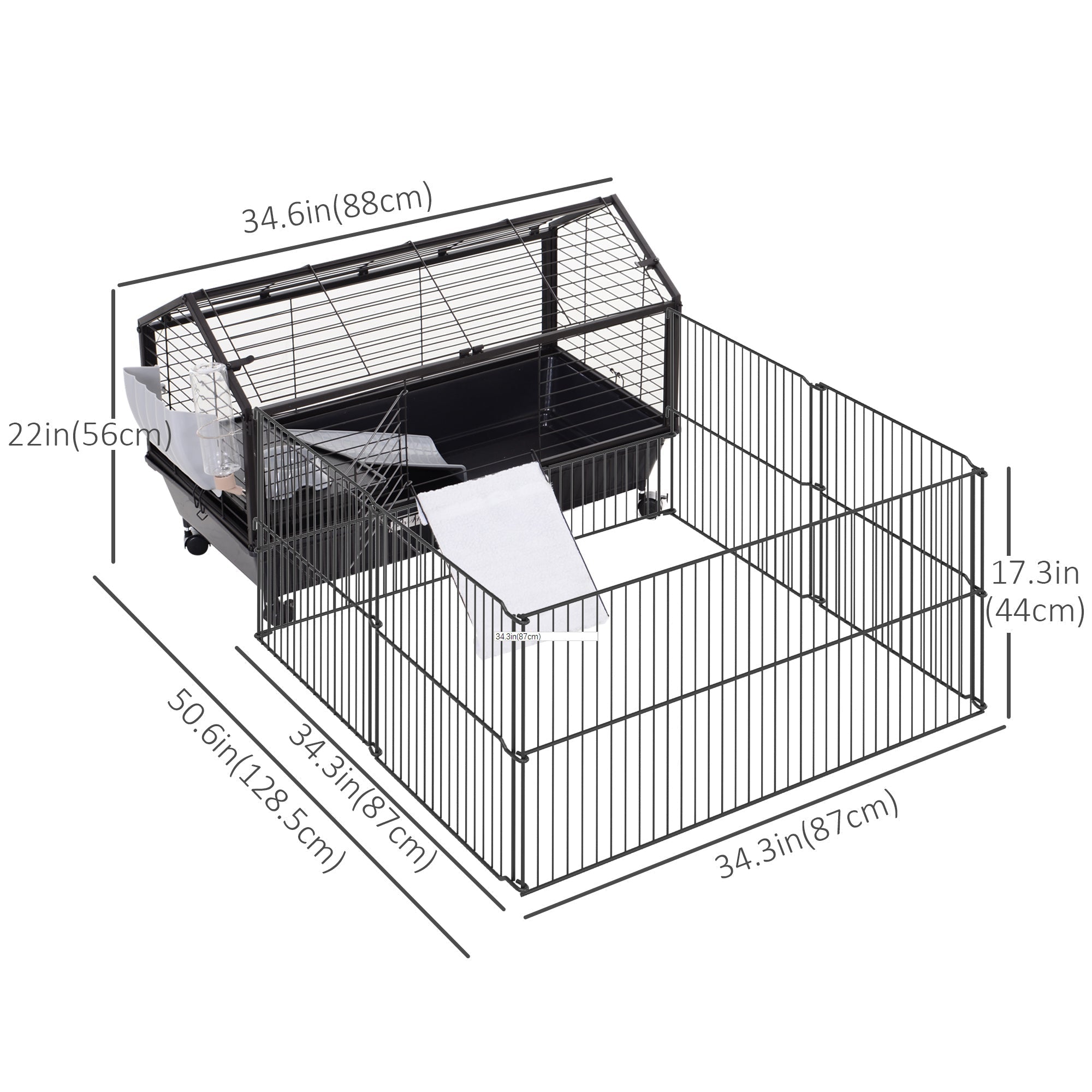 Foldable Metal Small Animal Cage with Wheels, 34.6