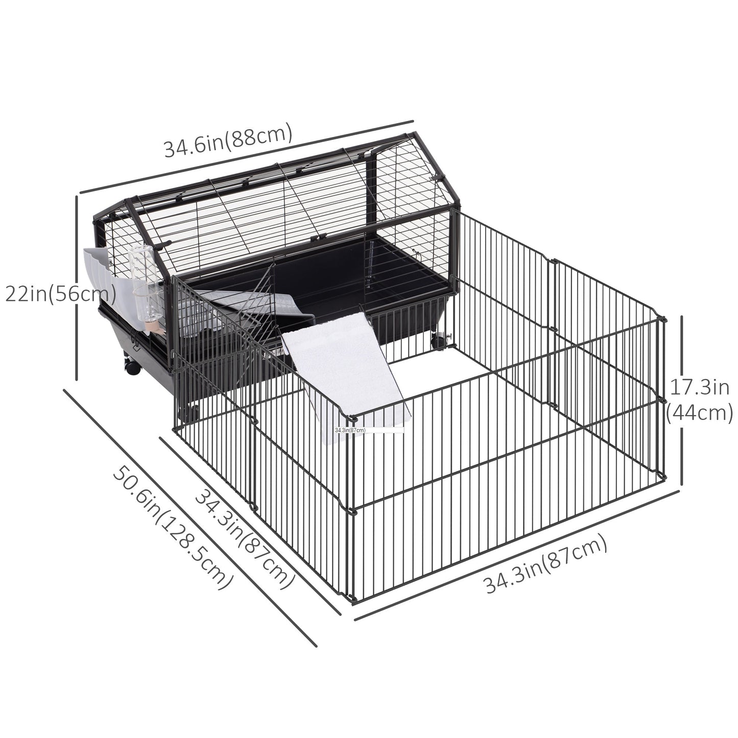 Foldable Metal Small Animal Cage with Wheels, 34.6"x50.6"x22", Beige/Black Houses & Habitats   at Gallery Canada