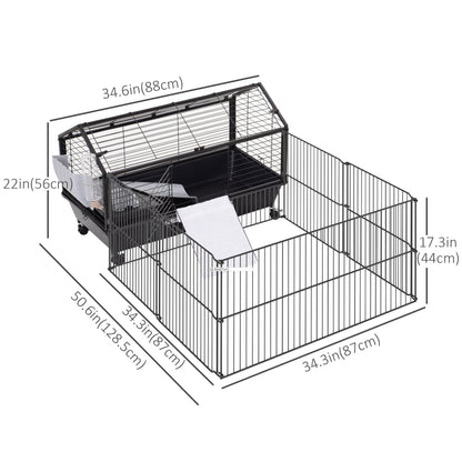 Foldable Metal Small Animal Cage with Wheels, 34.6"x50.6"x22", Beige/Black Houses & Habitats   at Gallery Canada