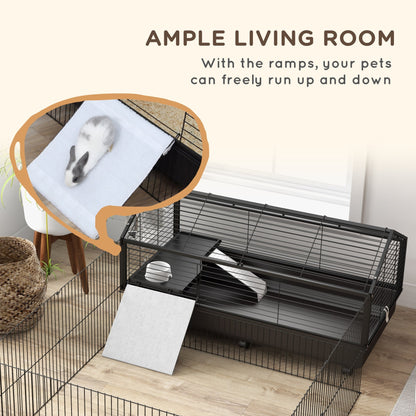 Metal Small Animal Cage, Rabbit Cage for Guinea Pig, Chinchilla, Hedgehog, Bunny with Removable Wheels and Foldable Detachable Run Fence 47.2" L x 66.9" W x 24.4"H - Gallery Canada