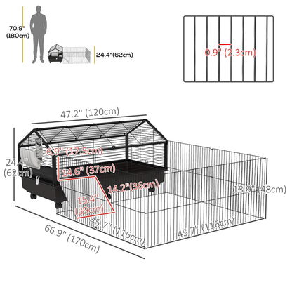 Large Metal Small Animal Cage with Wheels and Foldable Run, 47"x67"x24", Black Houses & Habitats   at Gallery Canada