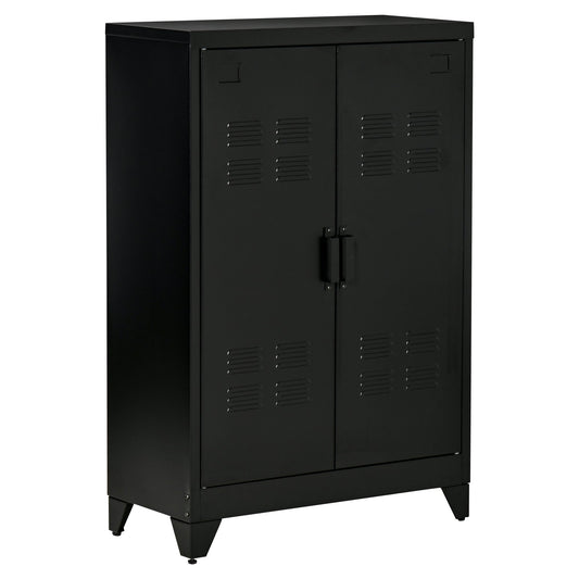 Metal Storage Cabinet, Industrial Sideboard Buffet Cabinet with 2 Louvered Doors, Adjustable Shelves, Black - Gallery Canada