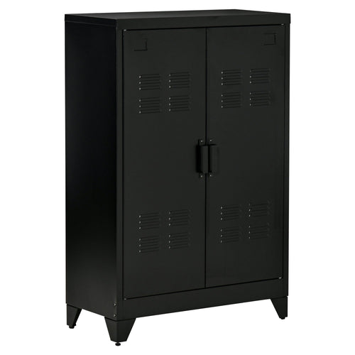 Metal Storage Cabinet, Industrial Sideboard Buffet Cabinet with 2 Louvered Doors, Adjustable Shelves, Black