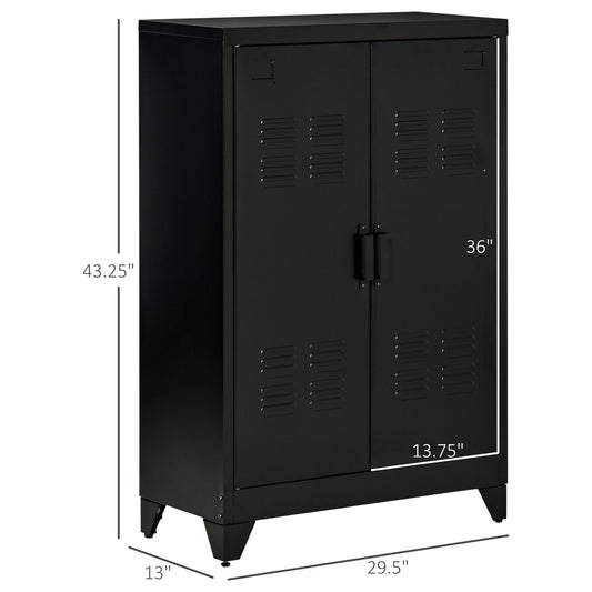Metal Storage Cabinet, Industrial Sideboard Buffet Cabinet with 2 Louvered Doors, Adjustable Shelves, Black - Gallery Canada