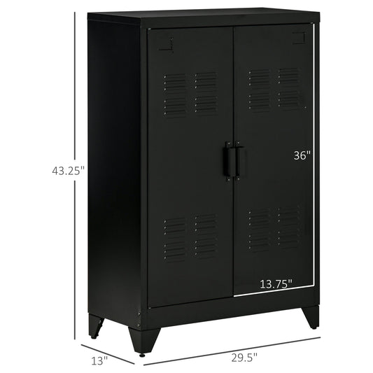 Metal Storage Cabinet, Industrial Sideboard Buffet Cabinet with 2 Louvered Doors, Adjustable Shelves, Black Storage Cabinets Black  at Gallery Canada