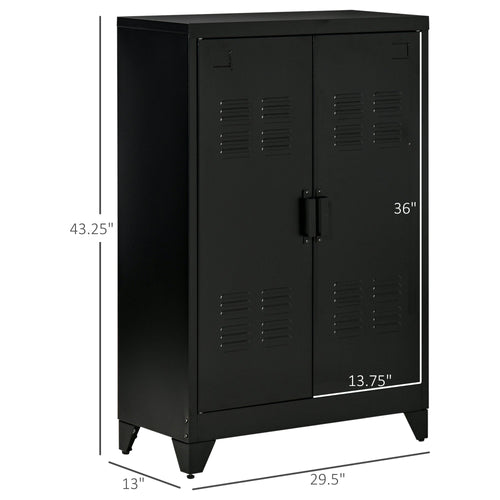 Metal Storage Cabinet, Industrial Sideboard Buffet Cabinet with 2 Louvered Doors, Adjustable Shelves, Black