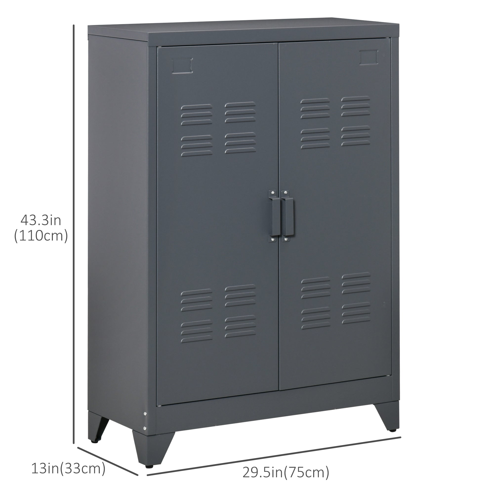 Metal Storage Cabinet, Industrial Sideboard Buffet Cabinet with 2 Louvered Doors, Adjustable Shelves, Grey Storage Cabinets   at Gallery Canada