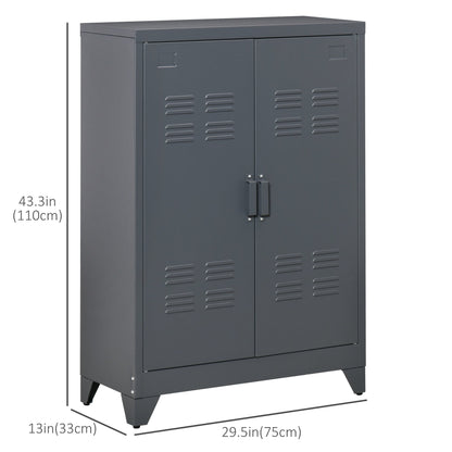 Metal Storage Cabinet, Industrial Sideboard Buffet Cabinet with 2 Louvered Doors, Adjustable Shelves, Grey Storage Cabinets   at Gallery Canada