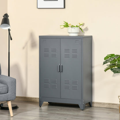 Metal Storage Cabinet, Industrial Sideboard Buffet Cabinet with 2 Louvered Doors, Adjustable Shelves, Grey Storage Cabinets   at Gallery Canada